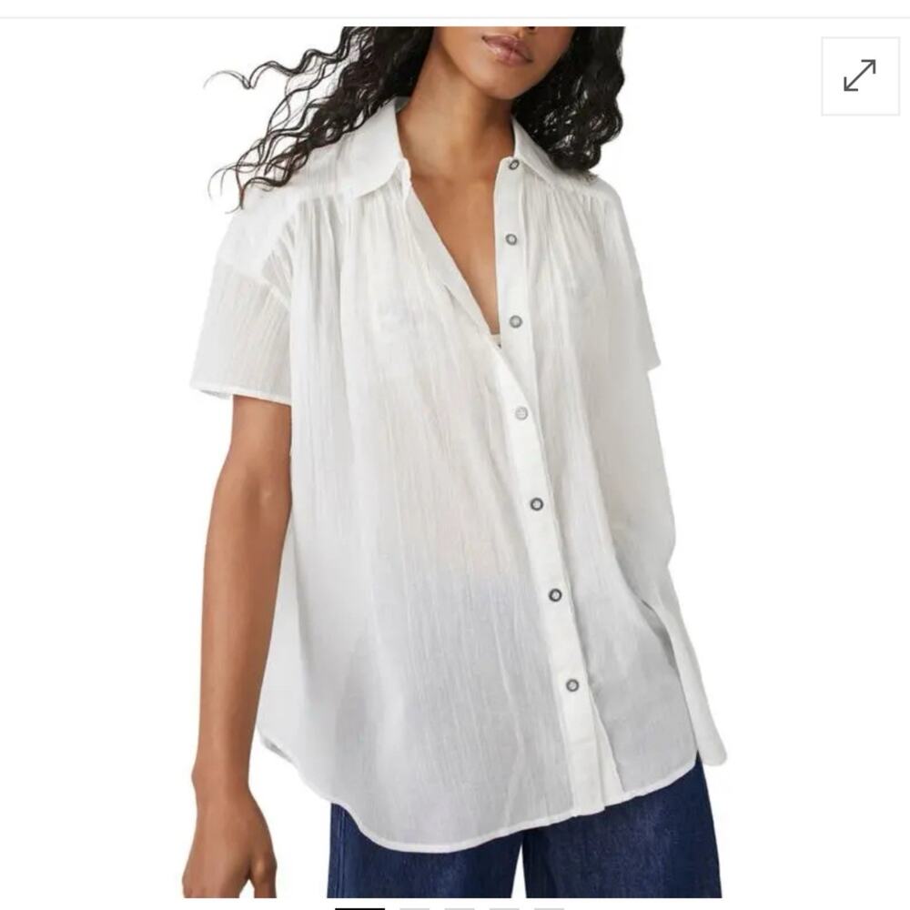 We the Free by Free People Float Away Button-Up Shirt Size M Relaxed GauzeCotton